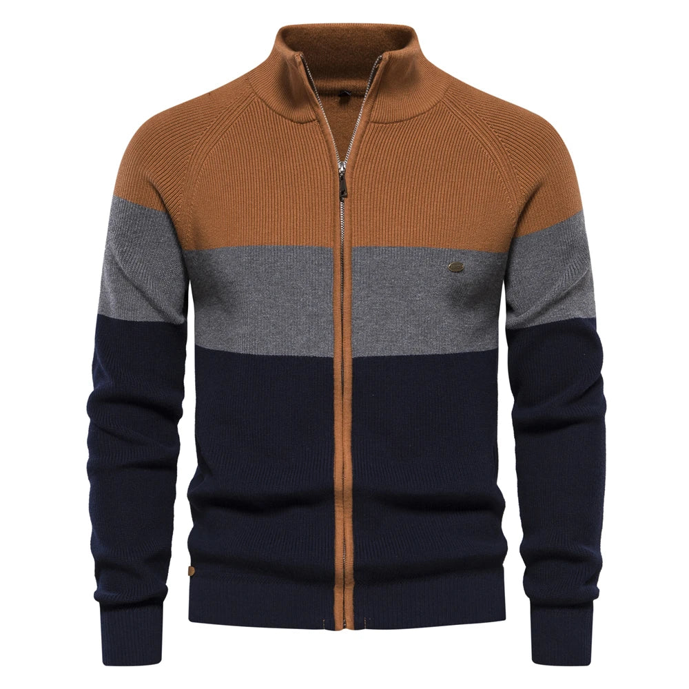 Men's Autumn and Winter Patchwork Colour Sweater For Men Zipper Cardigans High Quality Male Cotton Sweater