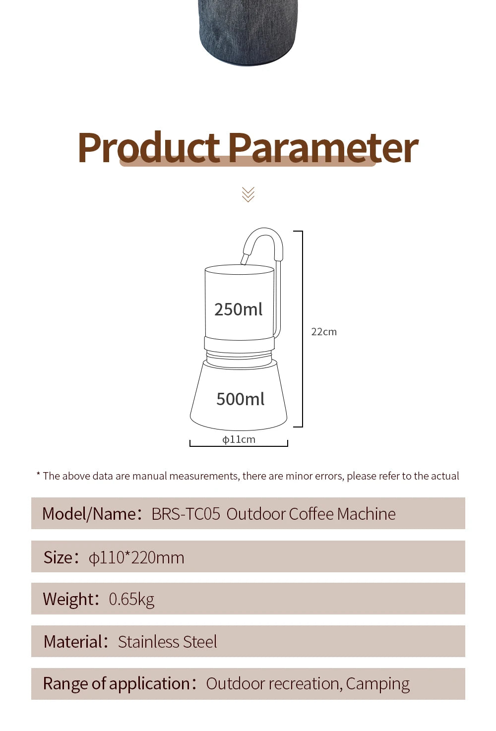 Camping Stovetop Coffee Distiller Maker Stainless Steel Moka Pot Outdoor Brewed Coffee Grinder for Office Home Camping
