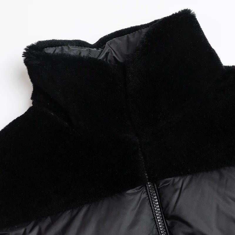 Women's High-Quality Woollen Luxury Jacket, Thick White Duck Down Vest Coats For Ladies