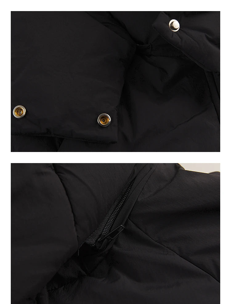 Women's Stand Collar Hooded Long Down Jacket, Waist Adjustable Belted Solid Colour, Thick Puffer Coat Fashionable Korean Style For Ladies