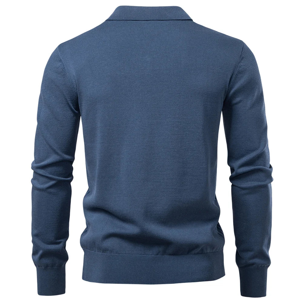 2025 Men's Henley Polo Solid Colour Long Sleeve Fashion Forward Cut Luxury Business Social Premium Male Polo