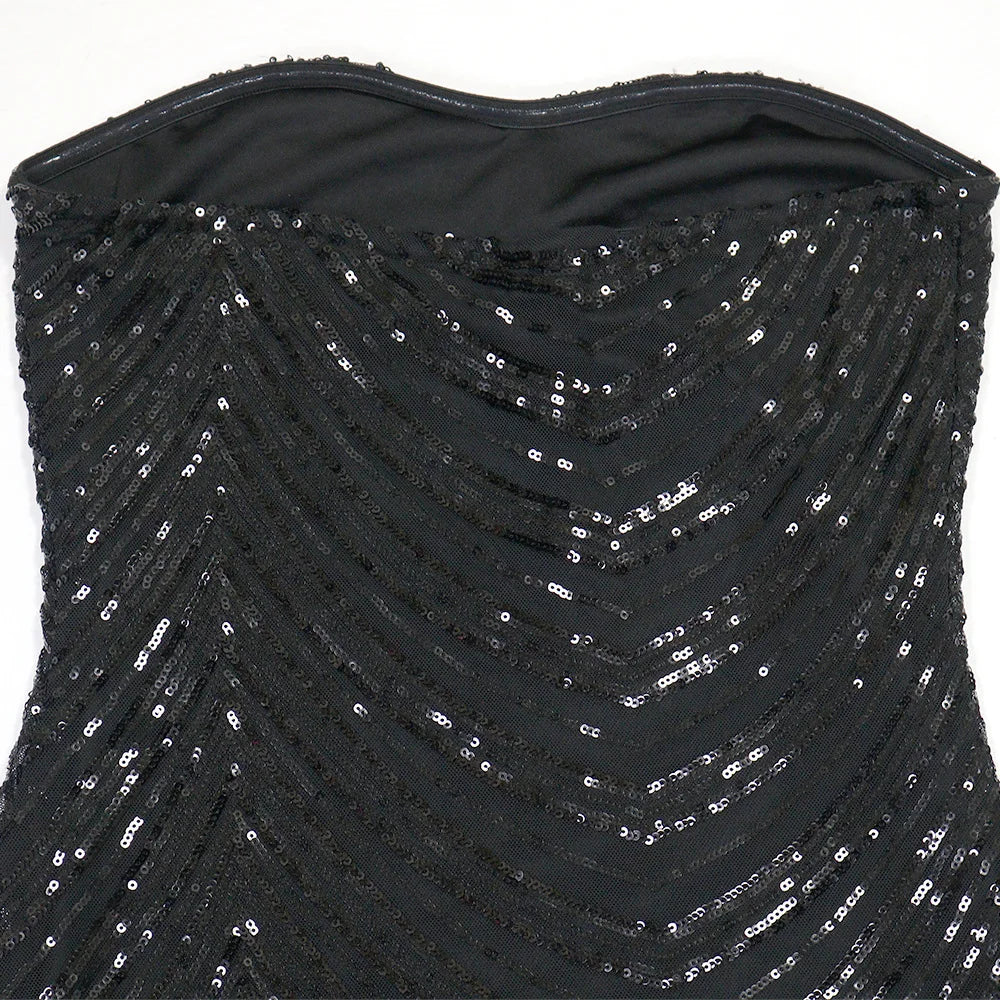 Women's Sexy Solid Color Sequin Decor Sleeveless Backless Bandeau Party Dress