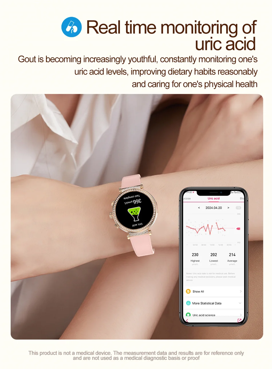 Women Diamond Smart Watch ECG Women Health tracking Watch Full Touch Screen BT Call Custom dial Smartwatch Compatible with Huawei & Xiaomi IOS