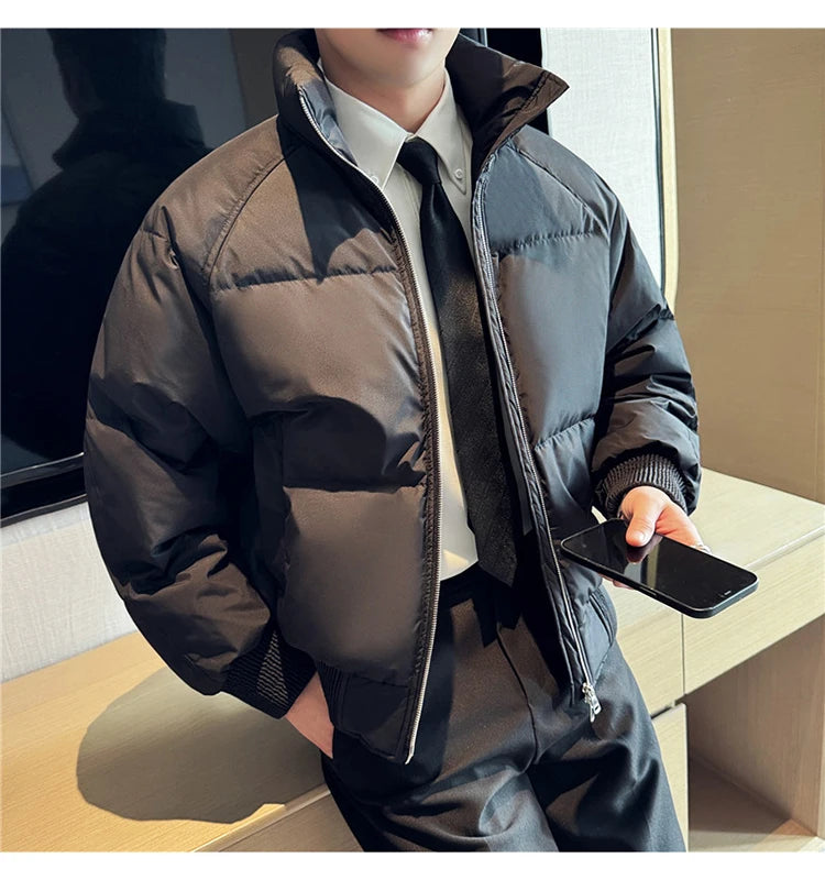 Men's Loose and Casual Thickened Down Jacket With Stand-Up Collar, Suitable For Daily Commuting, Autumn, Winter, and Leisure