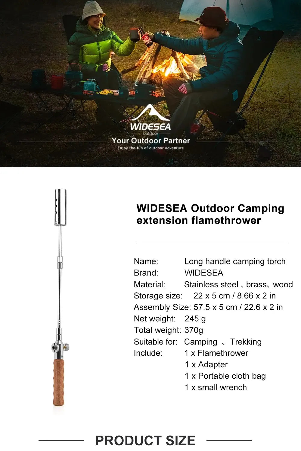 Camping Long Flame Igniter Outdoor Portable Wooden Handle Burner Picnic BBQ Gas Tank Spray Gun Removable Stove Toolkit