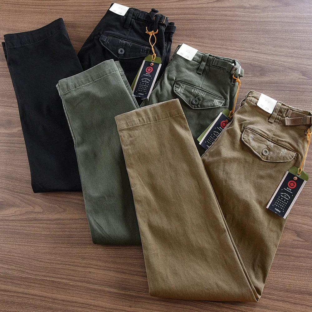 Herfst en winter Nieuwe Amerikaanse retro geweven twill zware cargobroek Heren eenvoudige 97% katoen gewassen casual rechte broek
