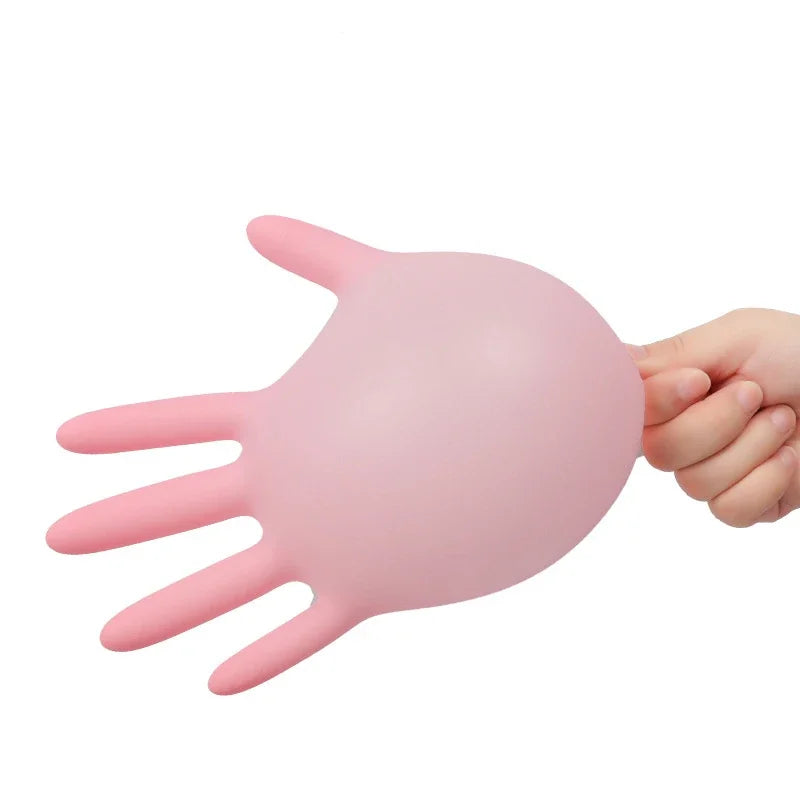 100 stuks roze nitril handschoenen wegwerp latex handschoenen poedervrij voor huishoudelijk gebruik, schoonheidssalon, keukenhandschoenen