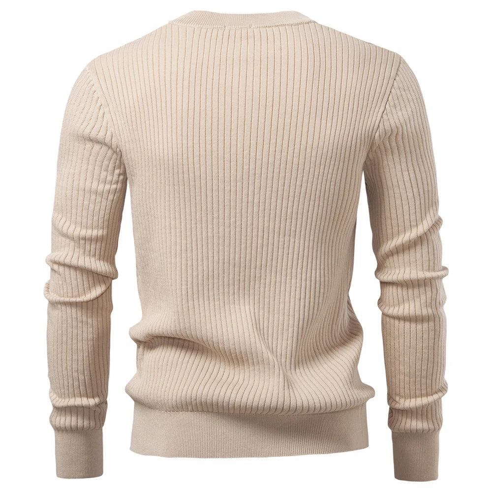 Men's Long Sleeve T-Shirt Fashion Knitted Slim Fit Polo Sweater Ribbed Henley Collar T-Shirt For Men