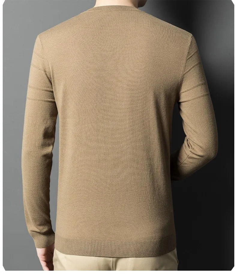 Men's High-End Woollen Striped Designer Knitted Pullover Sweater, Casual Trendy Korean Brand, and Male Jumpers
