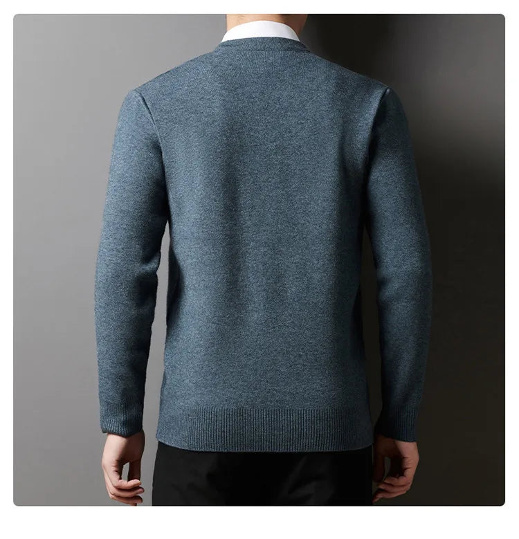 Men's Diamond Pattern V-Neck Sweater Stylish Autumn/Winter Business Casual Knitwear Elegant British Style Male Sweater Size M-4XL