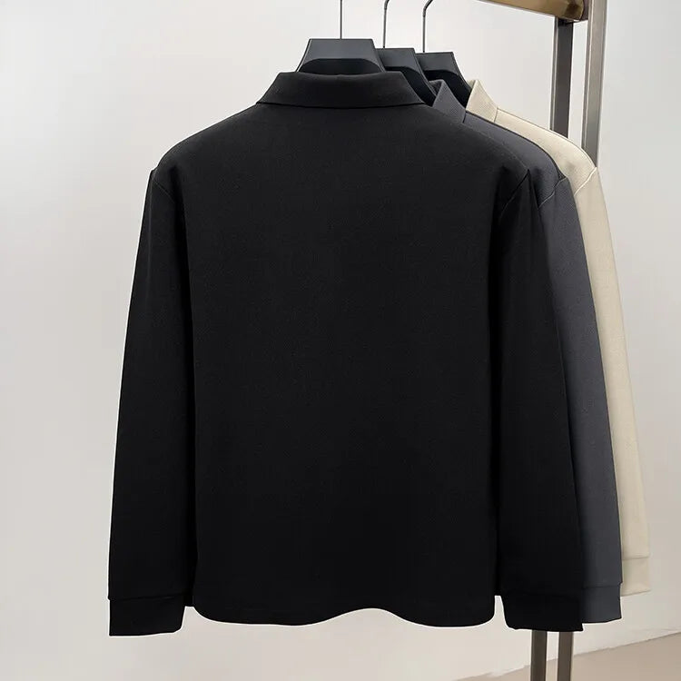 Men's Solid Colour Business Casual Autumn and Winter Jacket, Suitable For Daily Commuting, Stretchy Knitted Zip-Up Male Cardigan