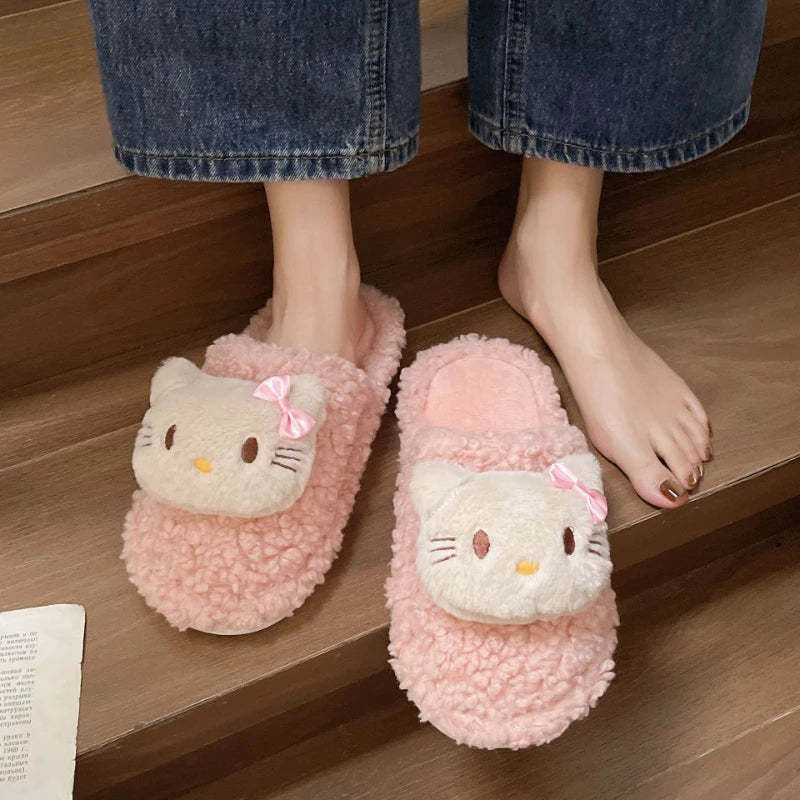 Kids' Slippers House Shoes Cartoon Hello Kitty Winter Shoes Warm Soft Bottom Anti-Slip Shoes For Girls Size 36-41