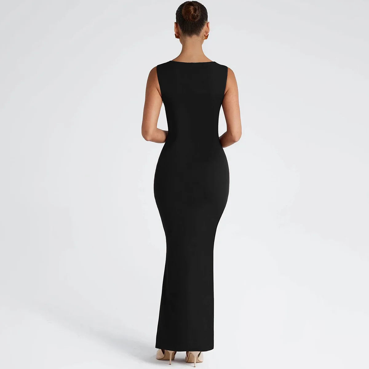 Square Neck Elegant Maxi Dress Club Party Outfits Solid Sexy Sleeveless Birthday Evening Bodycon Dresses Gown