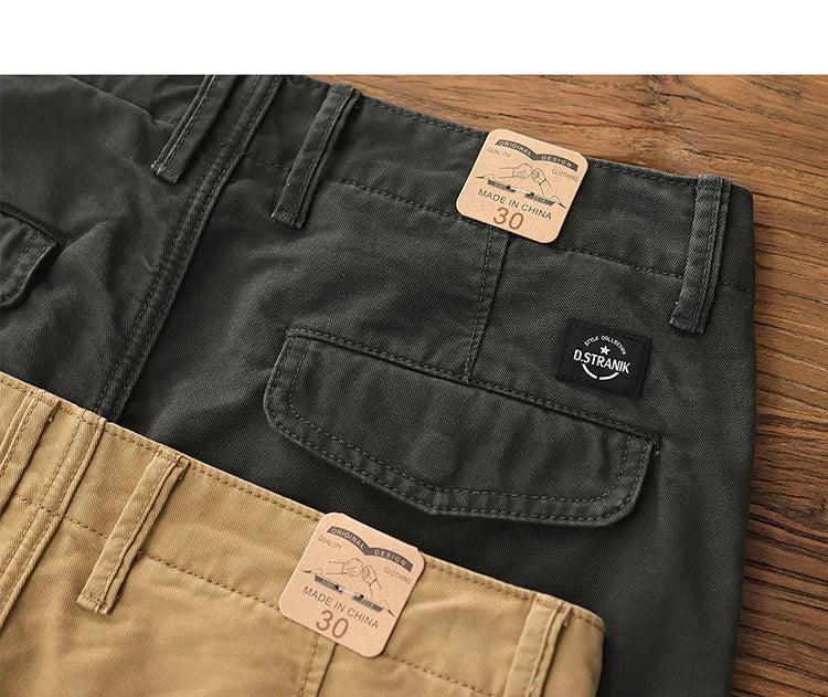 Spring Autumn New American Retro Twill Amekaji Chino Cargo Pants Men's Simple 100% Cotton Washed Straight Casual Trousers
