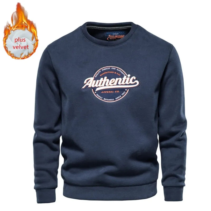 Plus Velvet Printed Sweatshirts Men's Streetwear Solid Colour Pullovers Hoodies Autumn Winter Sweatshirt for Men