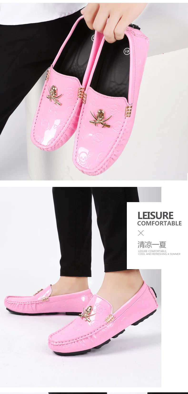 Stylish Mens Big Size 38-48 Dress Formal Wedding Shoes Pink Male Popular Groom Walking Loafers Designer Gentleman Casual Shoes