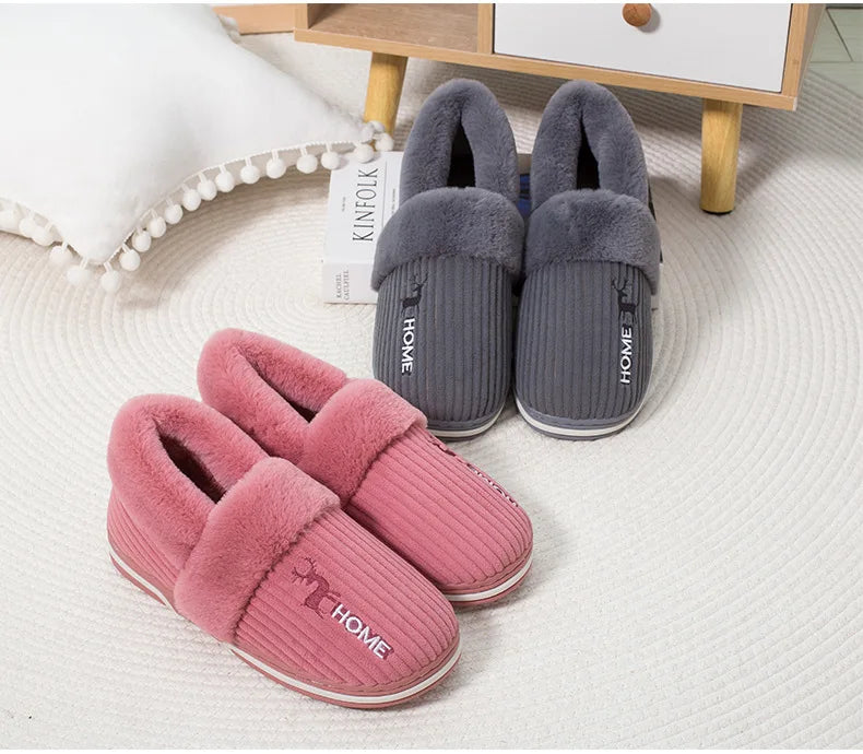 Men's Warm Plush House Slippers Indoor Anti-slip Winter Fluffy Slides With Waterproof Short Plush Male Cotton Shoes