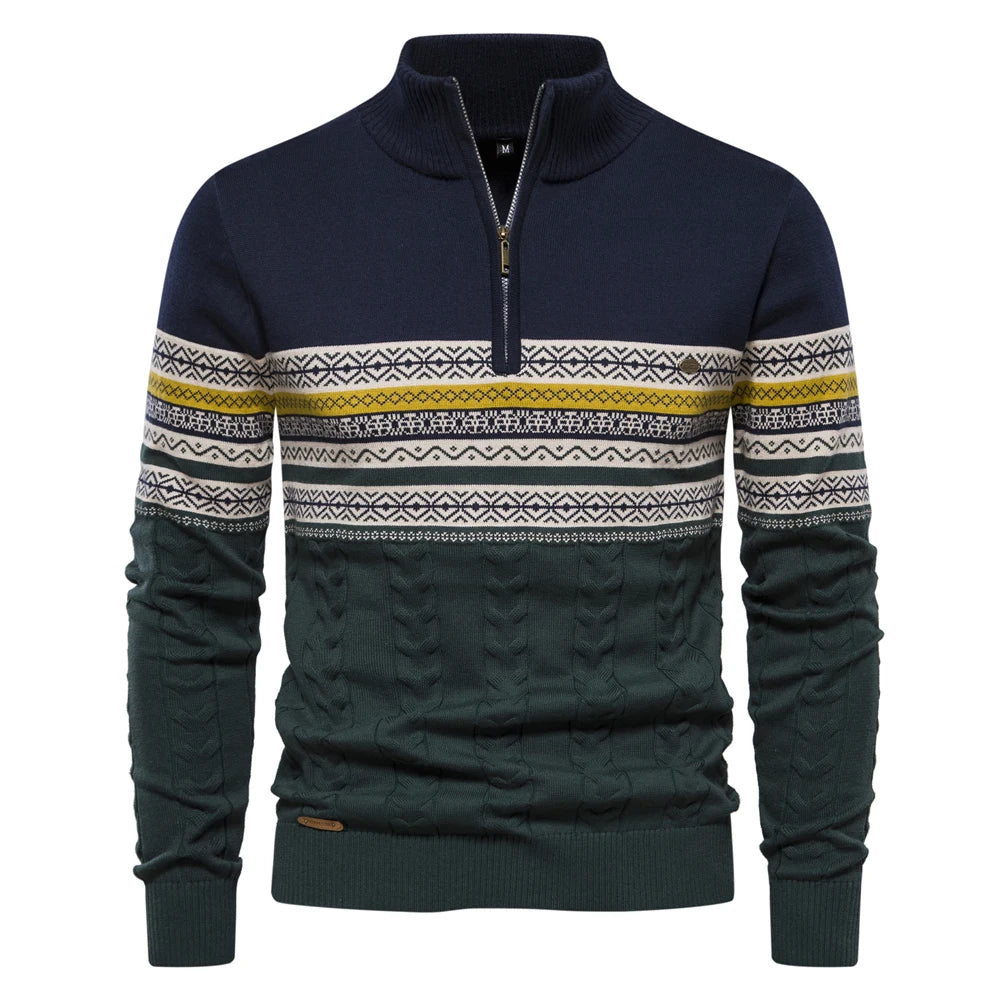 Men's Autumn High Quality Zipper Pullers Warm Winter Cotton Sweaters for Men Ethnic Patterns Casual Male Sweater