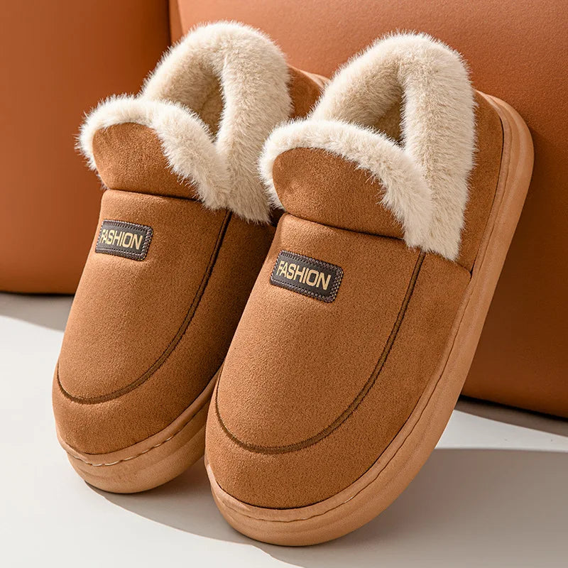 Unisex Plush Lining Shoes With Platform Soft Sole Indoor and Outdoor Slides Non-Slip Fluffy Cosy Warm Slippers For Men & Women