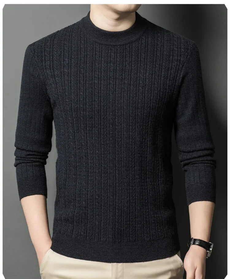 Men's Autumn and Winter Warm Turtleneck O-Neck Sweater, Thickened Slim-Fit Bottoming Shirt, Fine knitted Sweater Sizes M-4XL