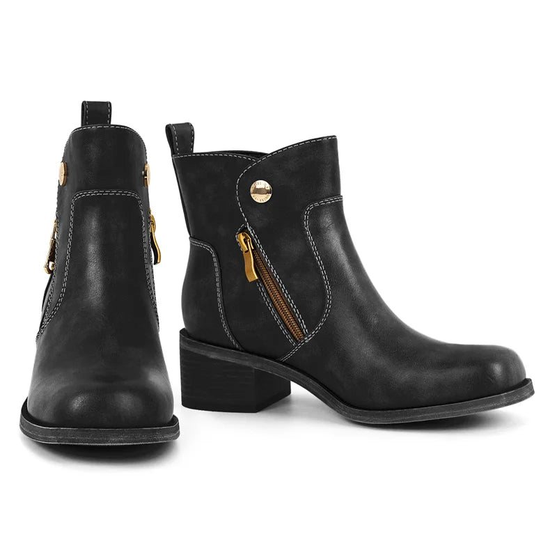 Women Round Toe Side Zipper Ankle Boots Gothic Heeled Conciser Winter Combat Boots