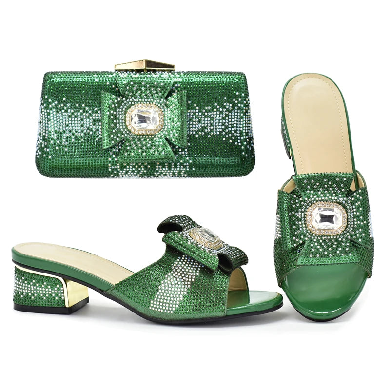 2025 Italian Shoes and Bags Matching Set with Rhinestone Bride Wedding Set African Party Shoes for Women