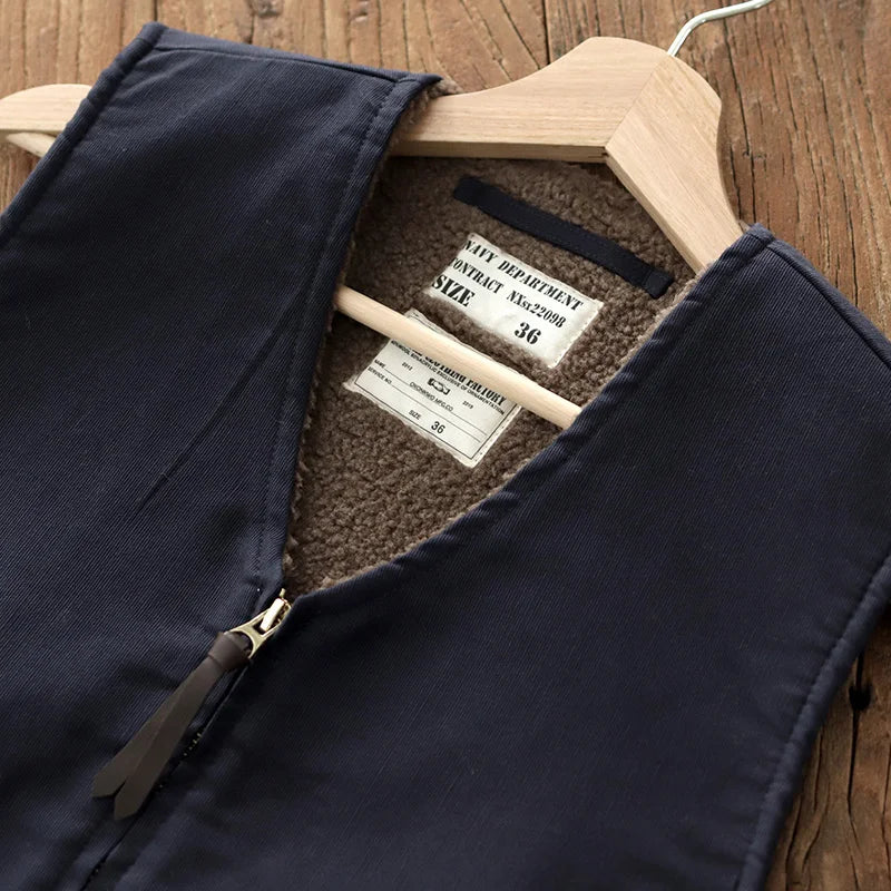 Winter New American Retro Thickened Velvet Naval N1 Deck Vest Men's Fashion 40% Cashmere Washed Casual Cargo Waistcoat