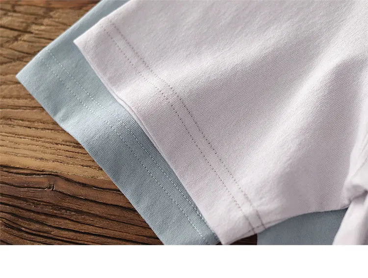 2025 Summer New American Retro 245G Short Sleeve O-neck Solid Color T-shirt Men's Fashion Simple 100% Cotton Washed Casual Tops