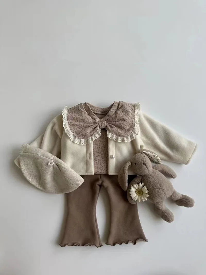Herfst Baby Kant Bottoming Shirt Peuter Schattig Bloem Strik Kraag Basis Shirt Baby Dunne Lange Mouwen Meisjes Tops 1-3Y Meisjes