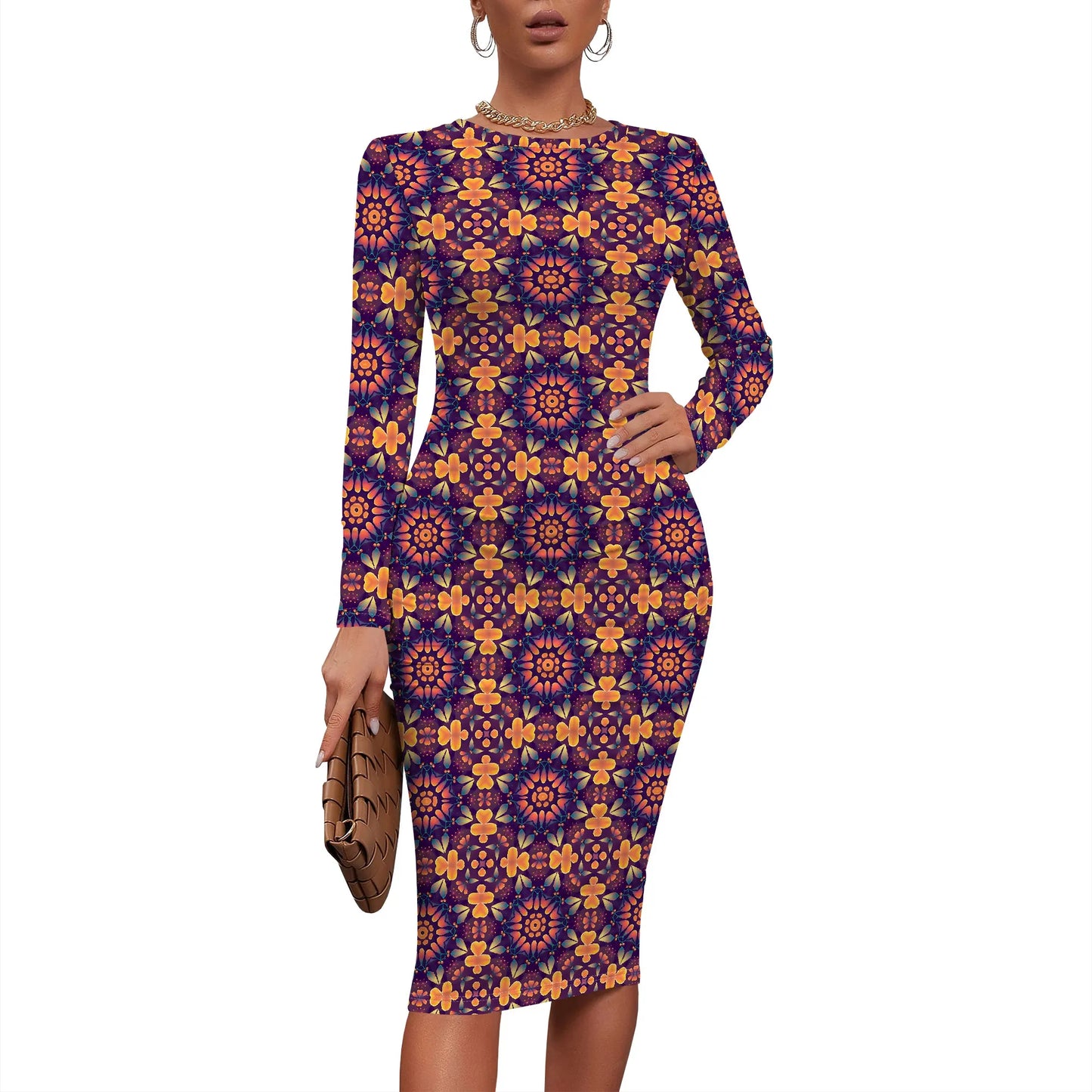 Women's 2025 Summer Dress Ruched Long Sleeve Crew Neck Midi Dress Elegant Bodycon Basic Casual Dresses