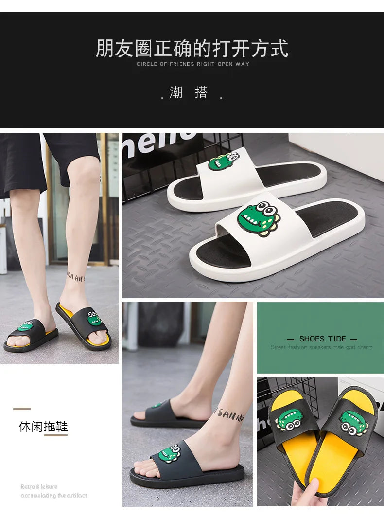 New Style Men Cartoon Pattern Walking Casual Slippers Home House Indoor Casual Sandals Youth Water Slides