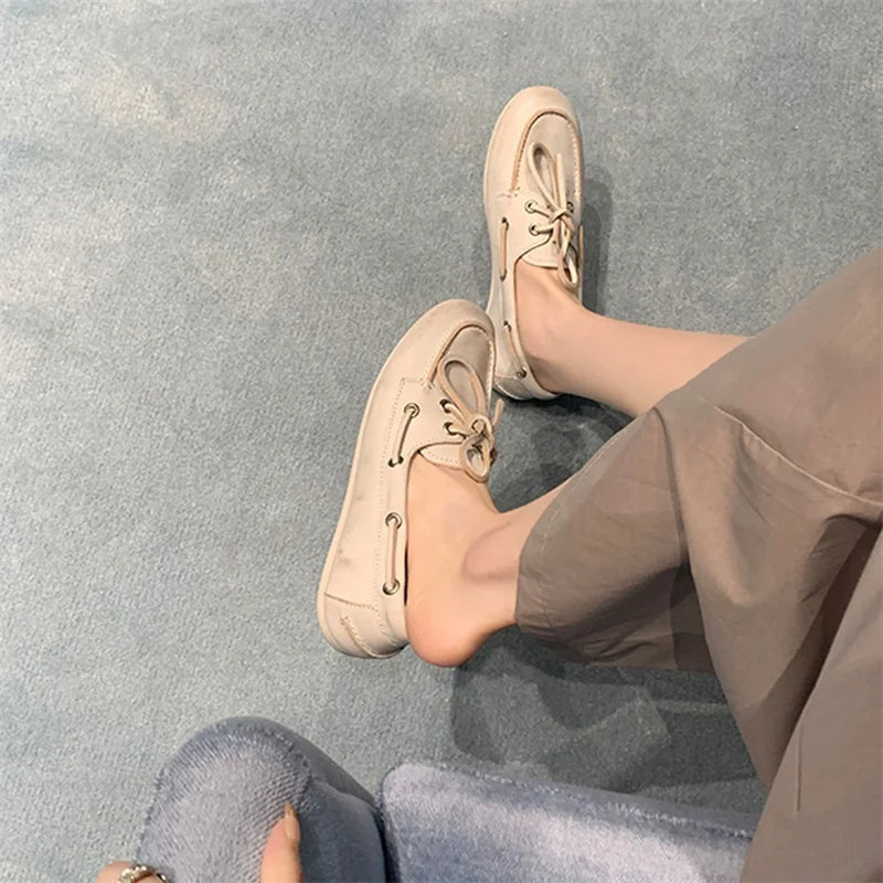 Women Flats Round Toe Butterfly-knot Strap Retro Elegant Slip On Daily Comfort Casual Loafers Flats