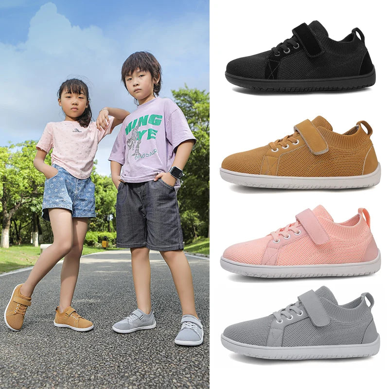 Wide Toe Barefoot Sneakers for Boys & Girls - Lightweight Non-Slip Kids Walking Skate Shoes Comfortable Breathable Soft Material