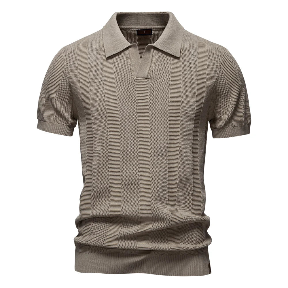 2025 Men's Solid & Striped Mesh Polo Shirt - Breathable Knit Casual Top with Turn-Down Collar