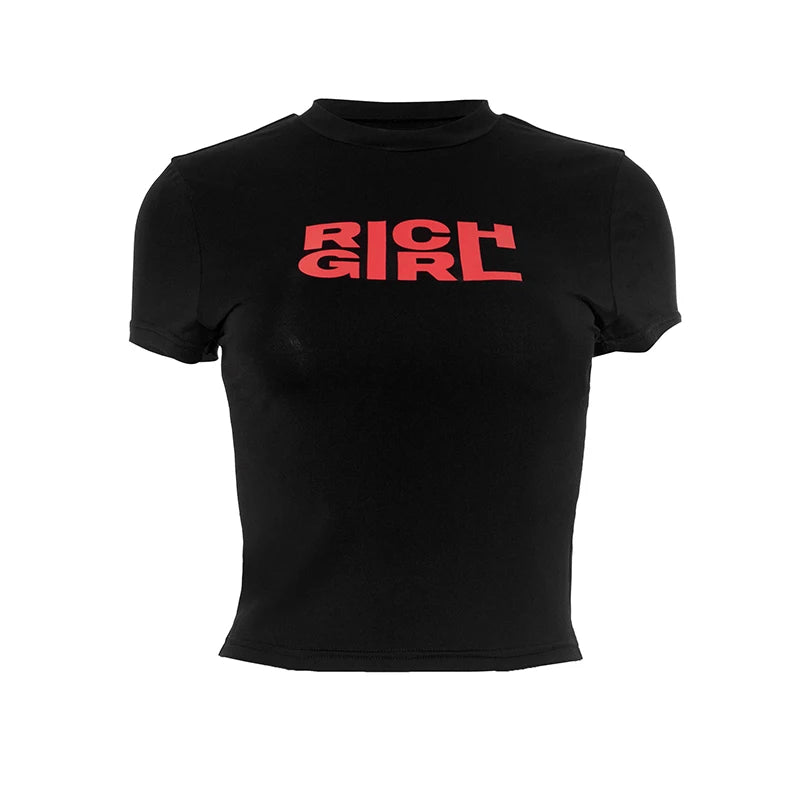 Letter Print Fashion Crop Tops Women Summer Trend o-Neck Mini Sleeve Daily Casual Simple Classic Streetwear T-Shirts