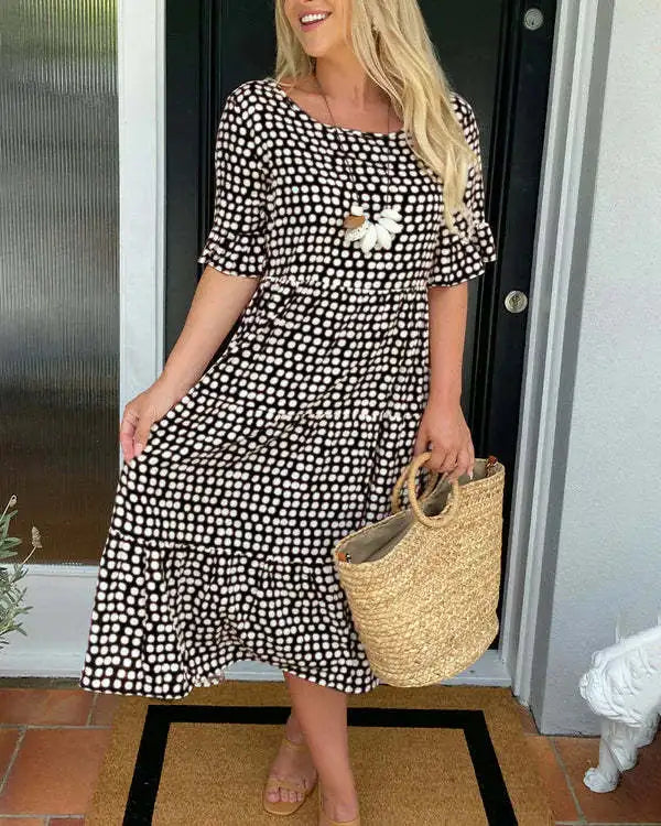Europe And The United States New Fashion Women's Hot Summer Crew-neck Printed Short-sleeved Dress