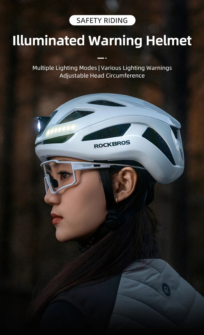Cycling Light Helmet Type-C Charging Electric Bicycle Helmet Front Light Rear Light Warning Lamp Safety MTB Bike Helmet