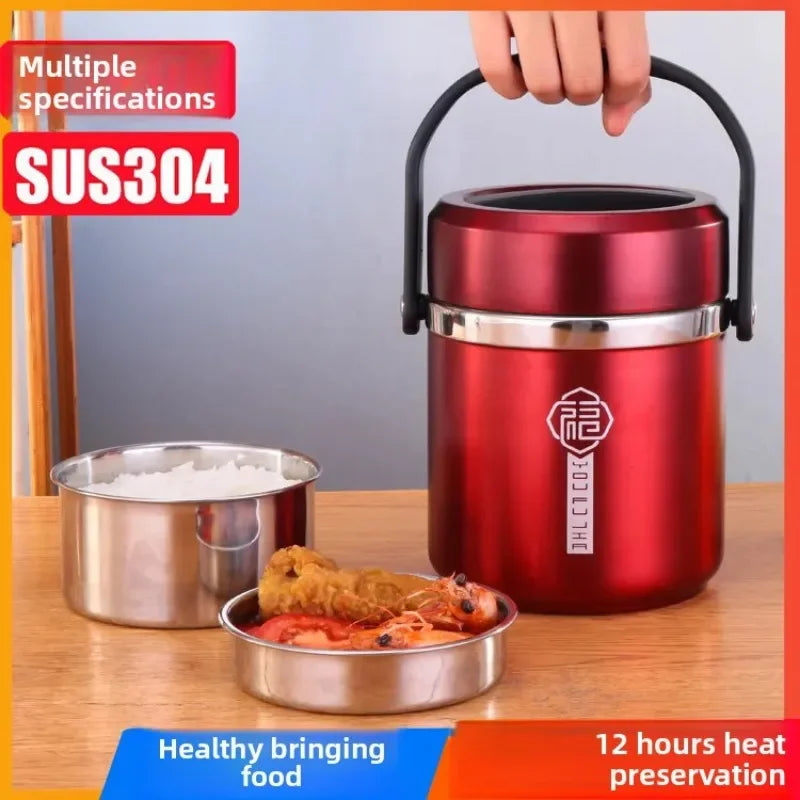6 Hours Thermal Vacuum Lunch Box 304 Stainless Steel Insulated Worker Adult Food Container Large Picnic Student Bento Box Set