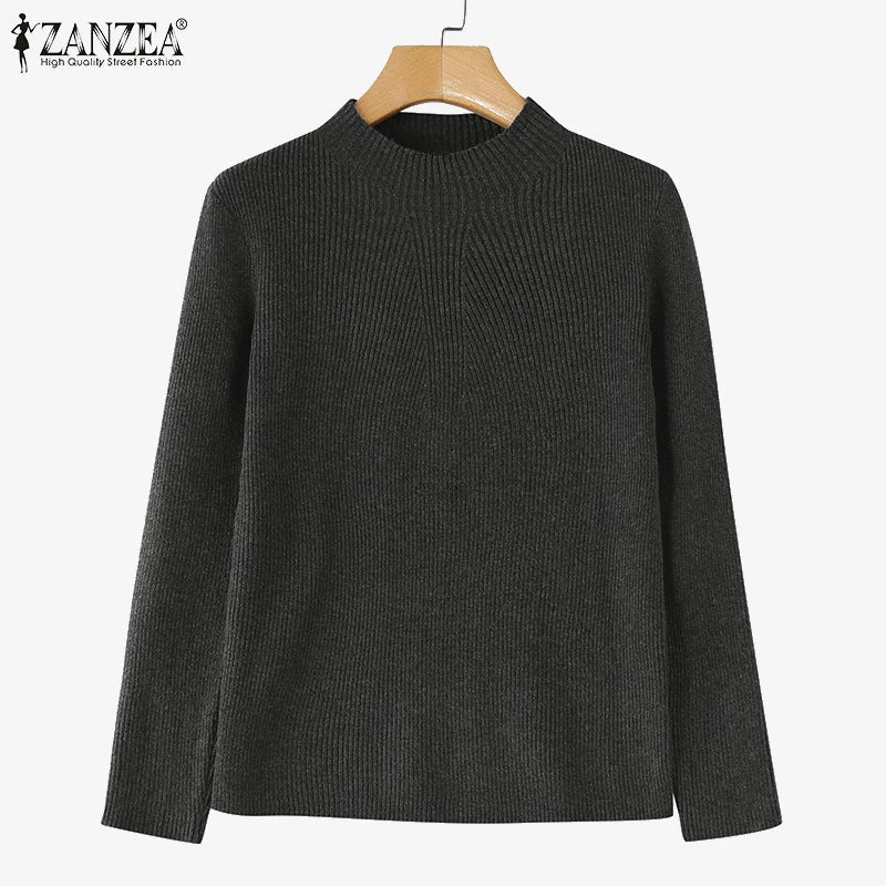 Women Sweaters Autumn Winter New Fashion Long Sleeve Solid Colour Knitted Sweater Casual Loose Basic Pullover