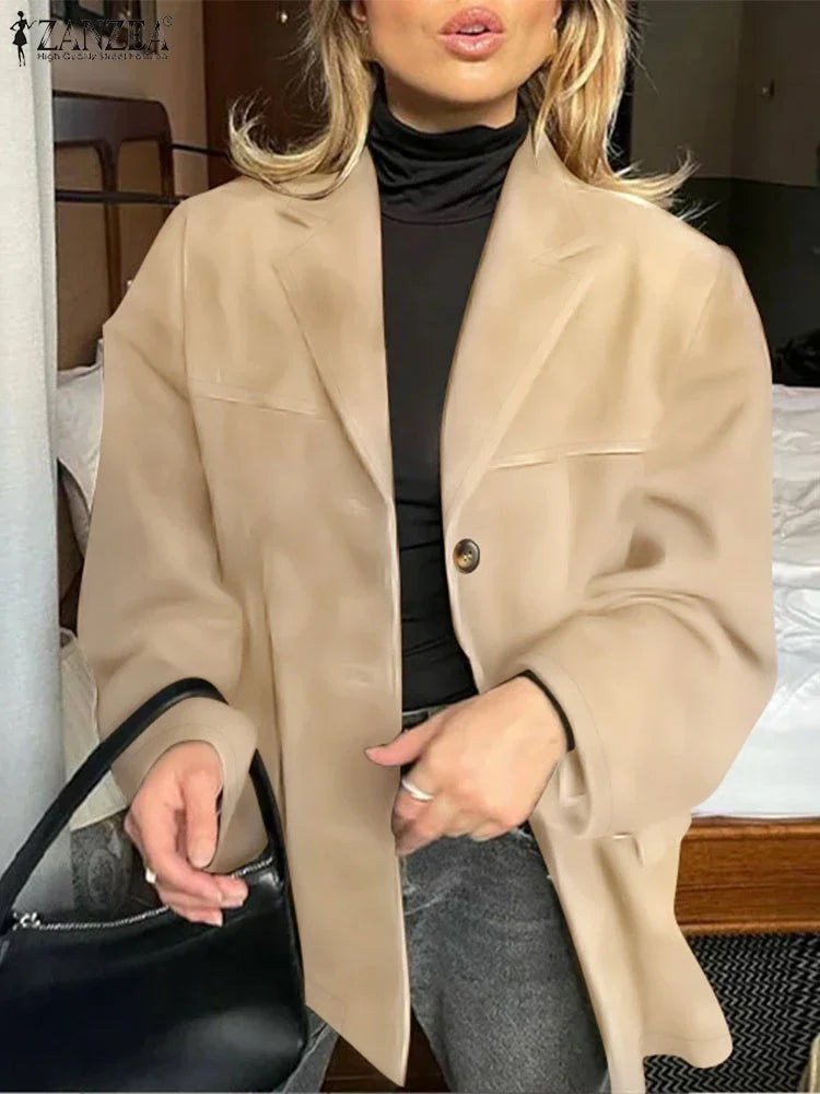 Casual Suede Women's Blazer 2025 Spring Fall Long Sleeve Lapel Neck Suit Jackets Elegant Single-Breasted Streetwear Coats