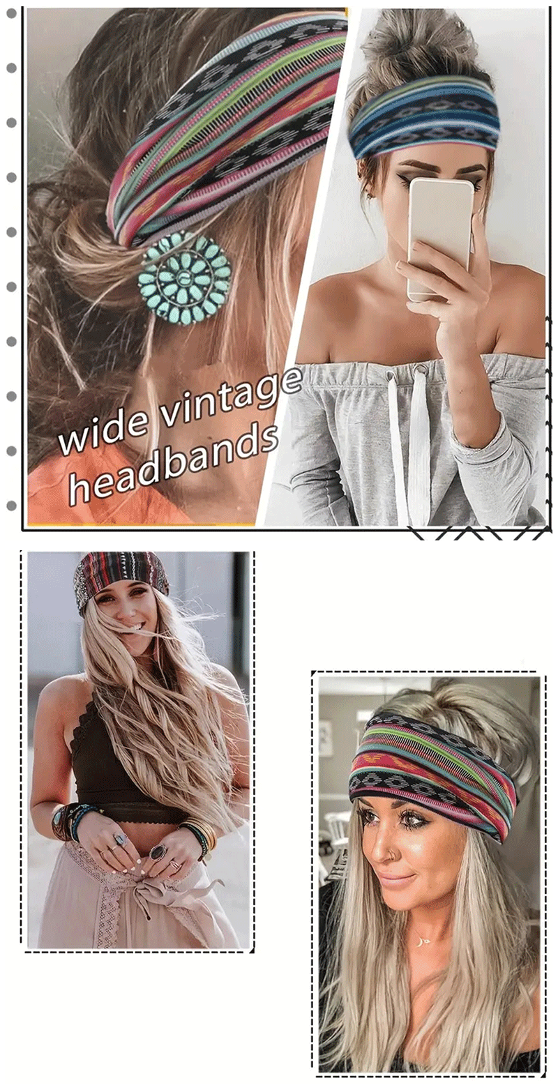 1 stuk Europees-Amerikaanse dames Bohemian stijl elastische hoofddoek modieuze ademende katoenen brede rand haaraccessoires