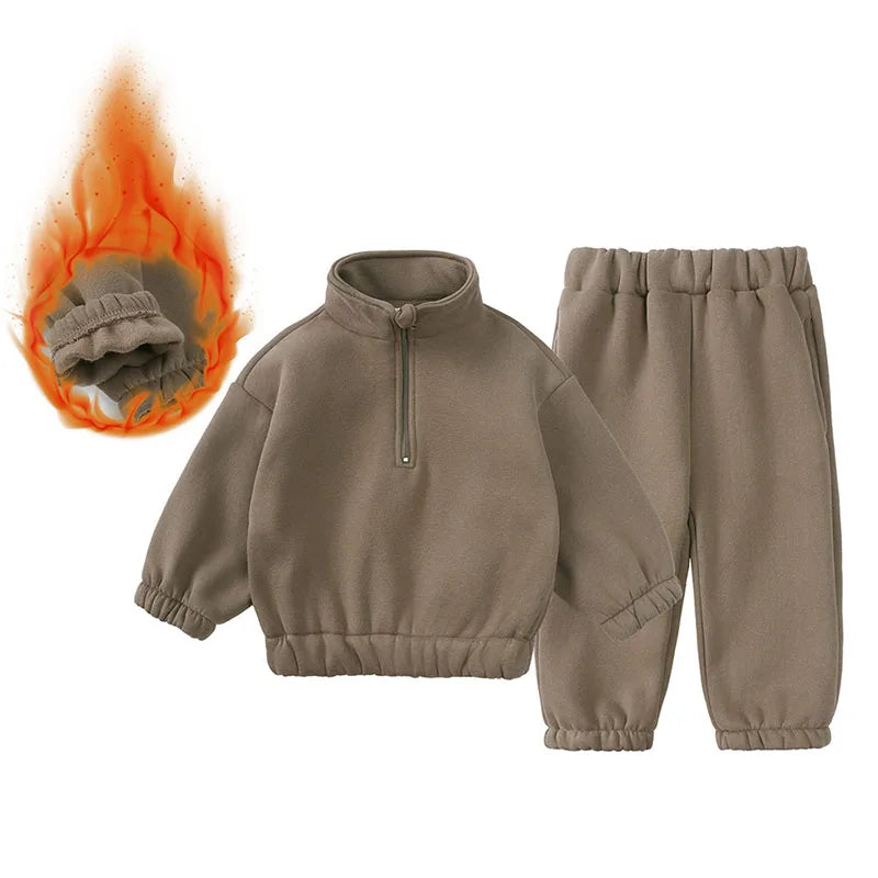 Baby Children's Fleece Lining Hoodies Set Spring Autumn Boys Sports Clothes 2PCS Girls Turtleneck Pullover Casual Suit 1-6Y Unisex