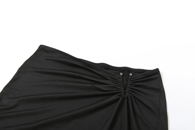 Classic Matching 2 Piece Set Women Fashion Solid Long Sleeve O-neck Crop Tees+Splited Maxi Skirts Female High Street Suits