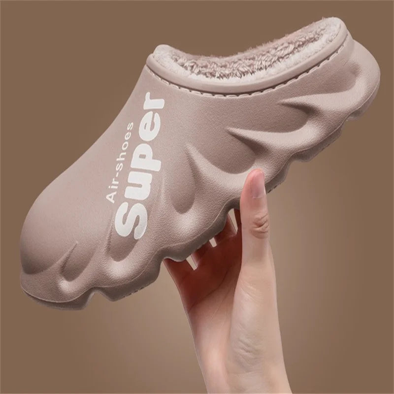 Unisex Winter Warm Cotton Slippers Indoor and Outdoor Waterproof Walking Shoes Fluffy Non-Slip Sandals For Women & Men