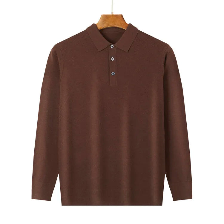 Men's Solid Colour Geometric Pattern Warm Polo, High Quality Woollen Sweater, Suitable For Business Casual & Daily Commute