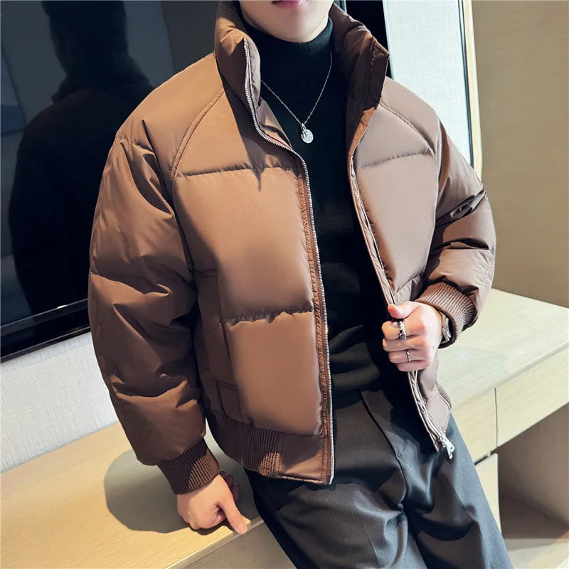 Men's Loose and Casual Thickened Down Jacket With Stand-Up Collar, Suitable For Daily Commuting, Autumn, Winter, and Leisure