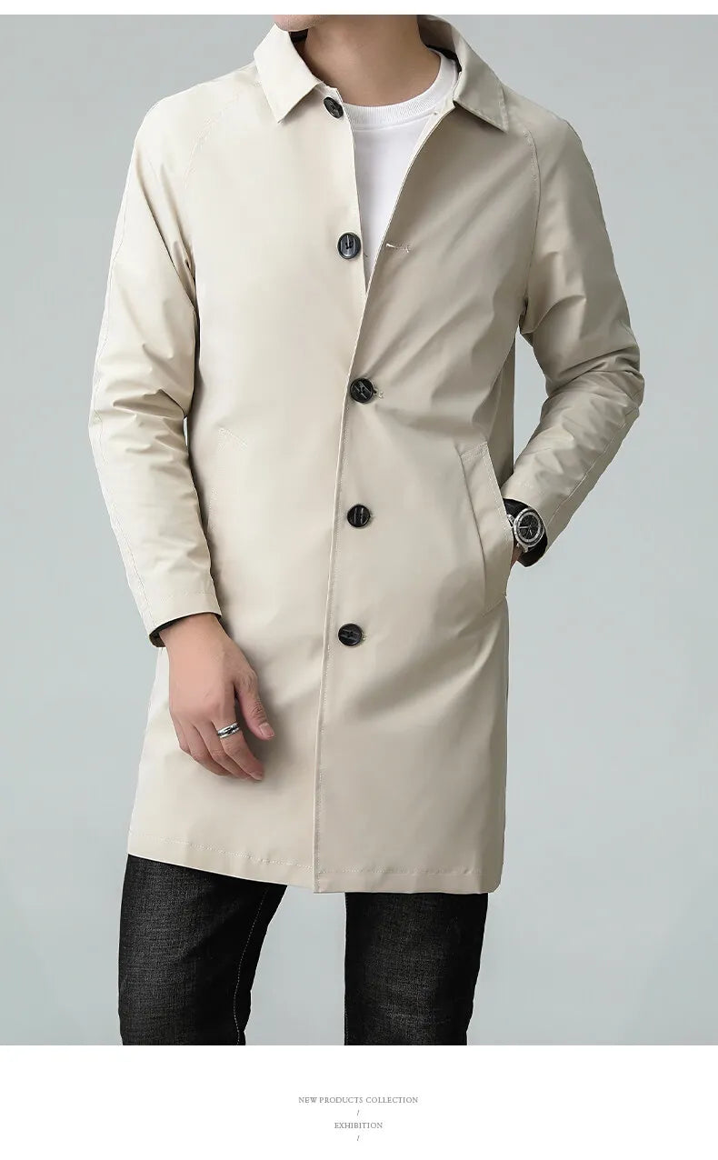 Men's Top Quality Brand Casual Fashion Long Trench Coat, Windbreaker Overcoat, and Male Slim Fit Jacket