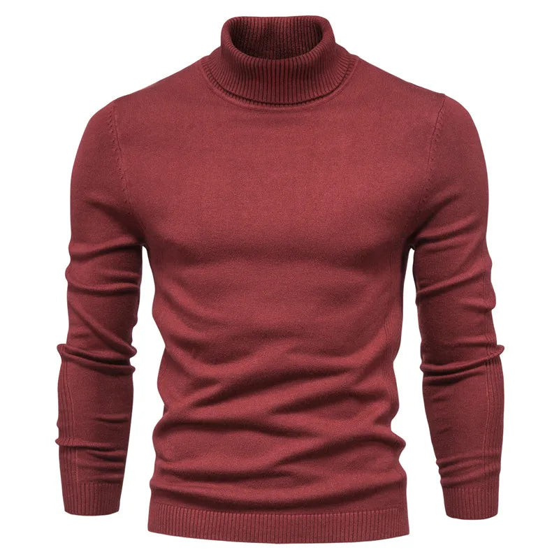Winter Men's Turtleneck Sweater Casual Solid Colour Warm Pullover High Quality Slim Neck Long Sleeve Sweater For Men
