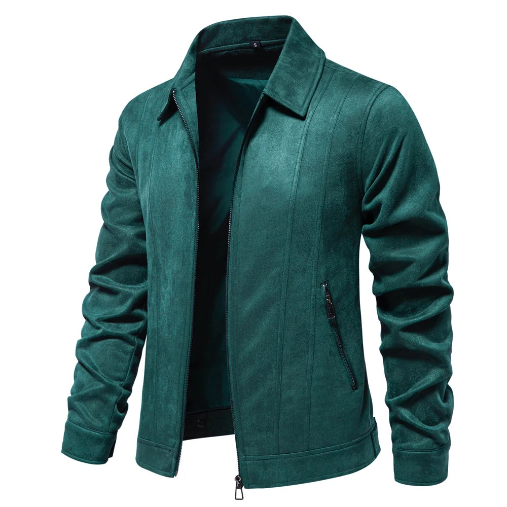 Men's Brown Suede Turn Down Collar Jacket Casual Business Faux Leather Trucker Jackets Coat For Men