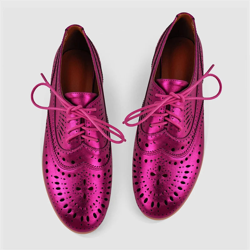 Women Round Toe Hollow Lace-up Loafers Flats Shoes Daily Elegant Flats